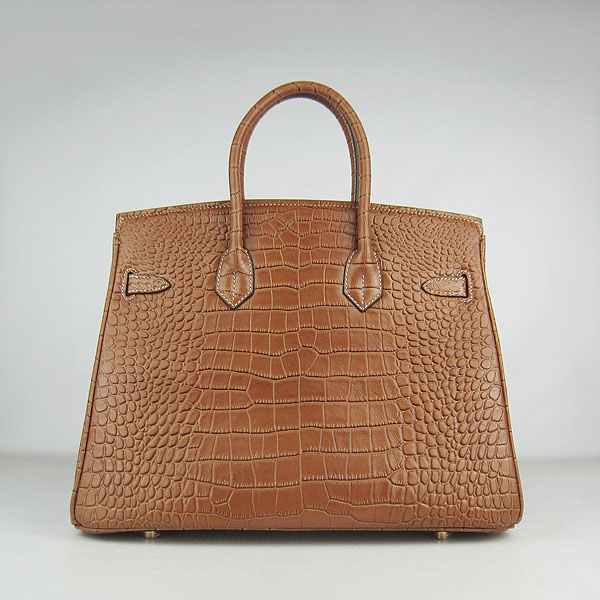 High Quality Fake Hermes Birkin 35CM Crocodile Veins Leather Bag Light Coffee 6089